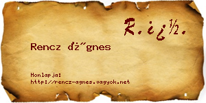 Rencz Ágnes névjegykártya